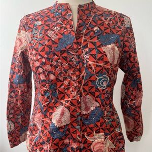 Ulla Johnson Red Floral Geometric Button-Front Blouse